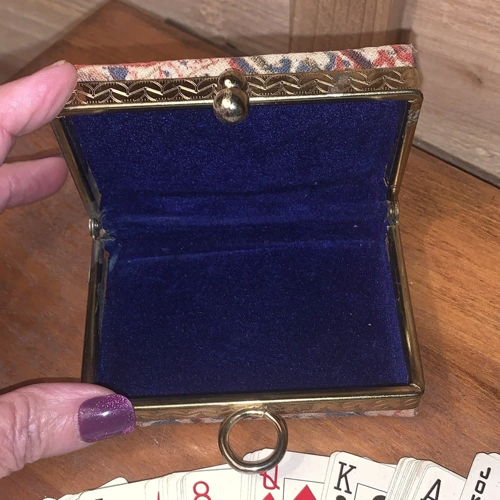 VTG Fabric Trinket Box Bag Japan Playing Card Holder Purse Ballerina 1950s Cards